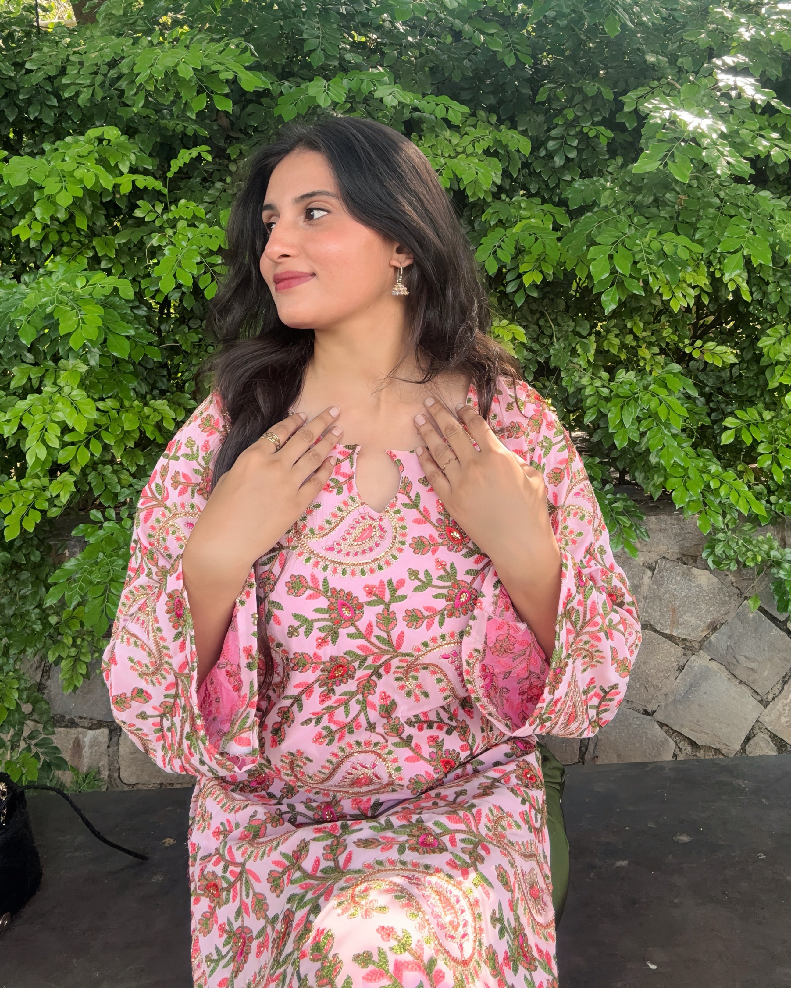 Pink Floral Kurta Set