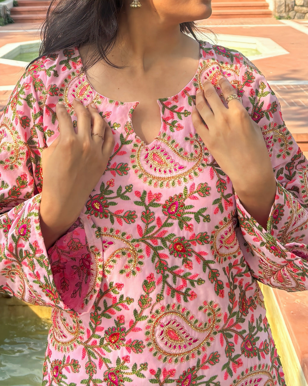 Pink Floral Kurta Set